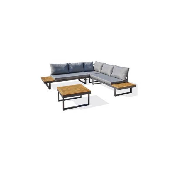 Dcb Garden - Salon bas de jardin - Aluminium - DCB GARDEN - 5 places - Gris anthracite et bois d'acacia - MIYAKO - Image 2
