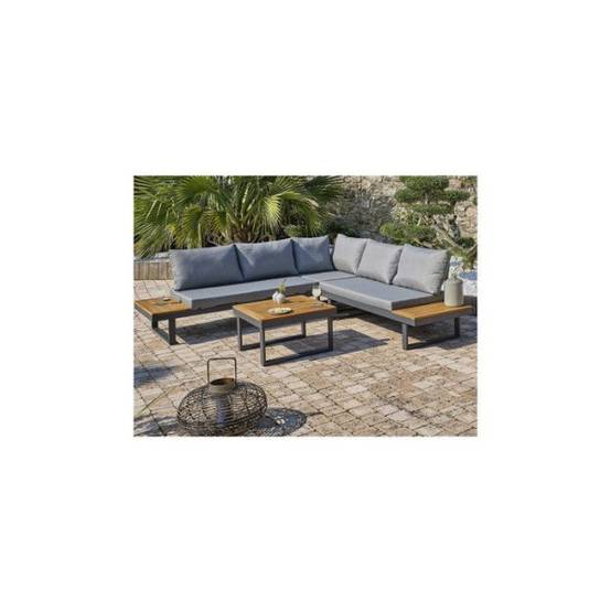 Dcb Garden - Salon bas de jardin - Aluminium - DCB GARDEN - 5 places - Gris anthracite et bois d'acacia - MIYAKO - Image 1