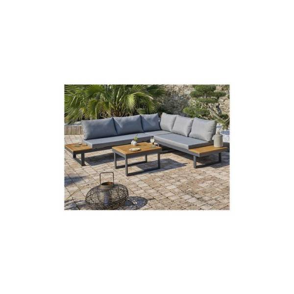 Dcb Garden - Salon bas de jardin - Aluminium - DCB GARDEN - 5 places - Gris anthracite et bois d'acacia - MIYAKO - Image 1