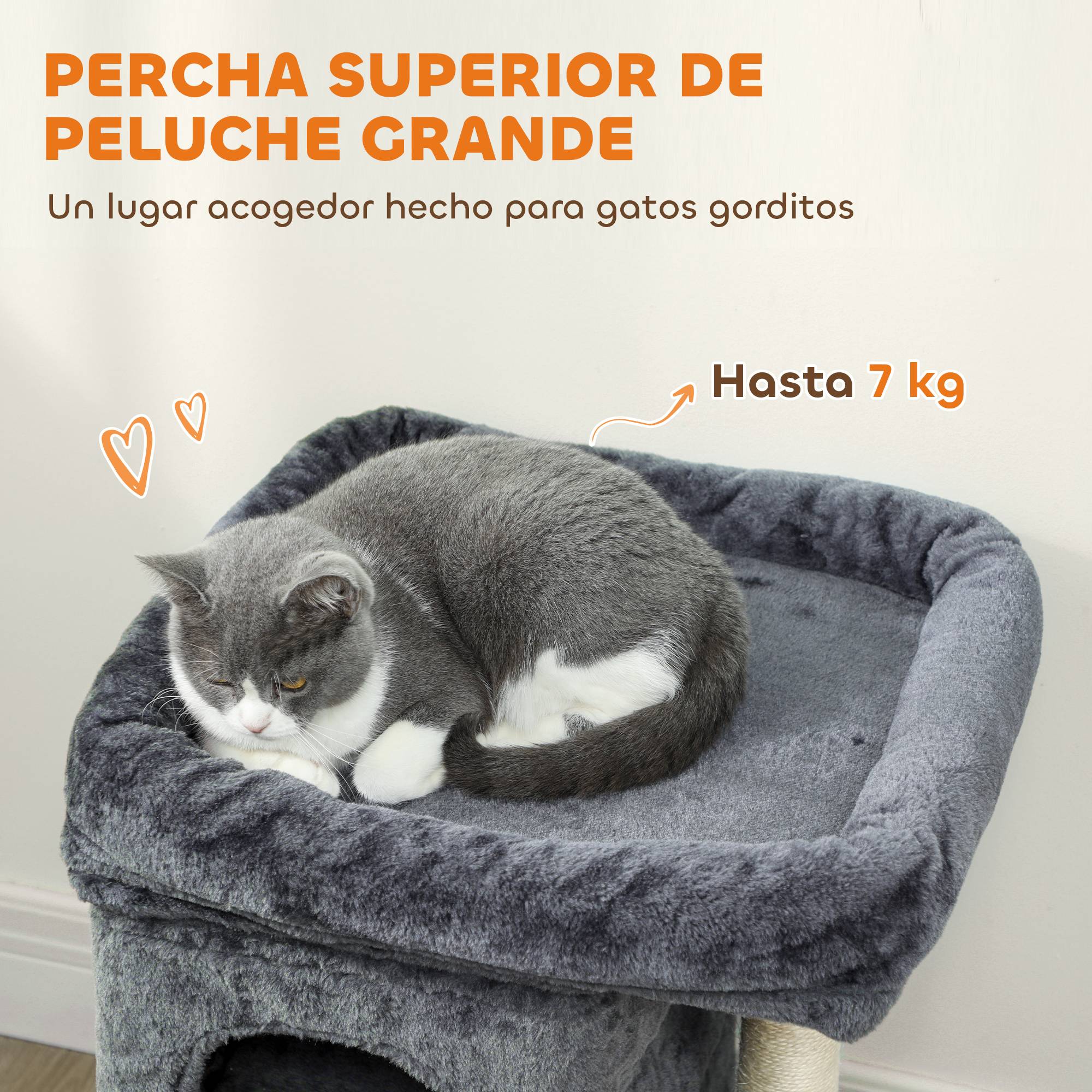 Arbre à chat à griffer, 66 cm, avec couchage, 2 niches, poteau en sisal, balle de jeu, gris foncé - Image 6