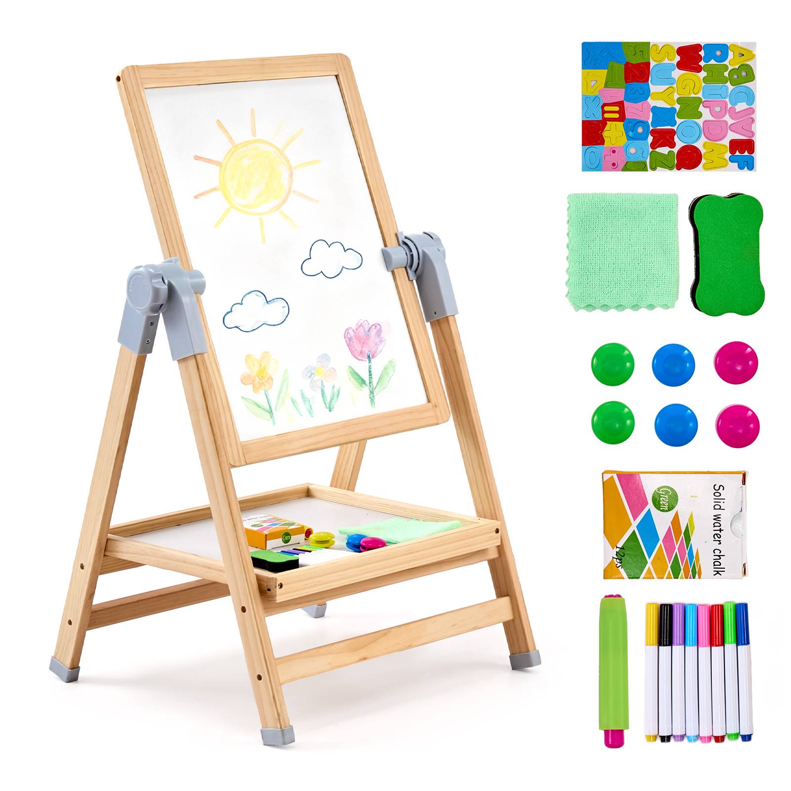 VEVOR Chevalet d'Art Enfants Tableau Magnétique Blanc Noir Double Face en Bois - Image 1