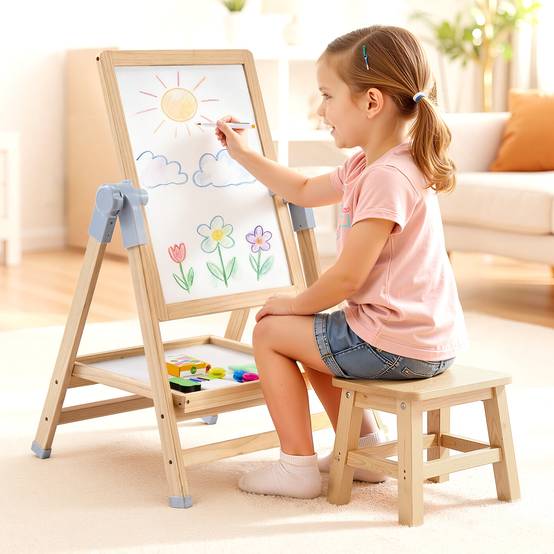 VEVOR Chevalet d'Art Enfants Tableau Magnétique Blanc Noir Double Face en Bois - Image 8