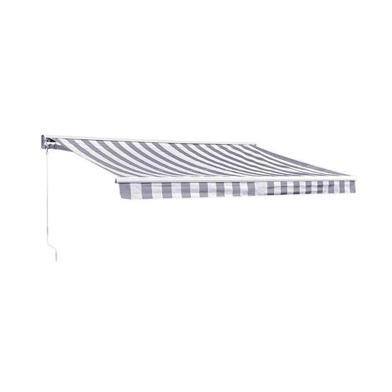 Store banne SAULE 3,5 × 3m avec semi-coffre - Toile rayée blanche/grise et structure blanche - HAPPY GARDEN - Imagen 1