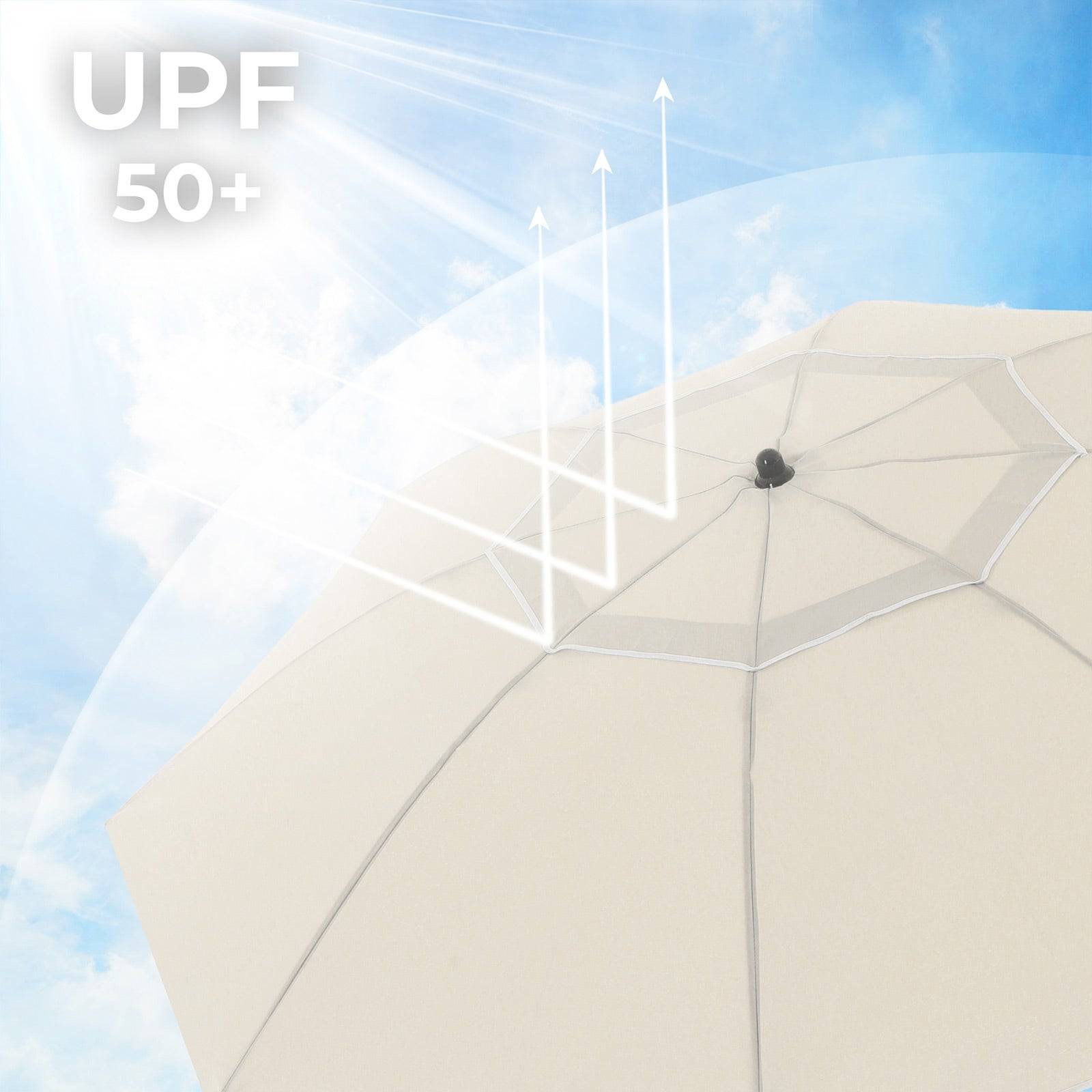 Helloshop26 - Parasol de jardin diamètre 1,6 m ombrelle protection UPS 50+ inclinable portable résistant au vent baleines en fibre de verre avec sac beige - Imagen 2
