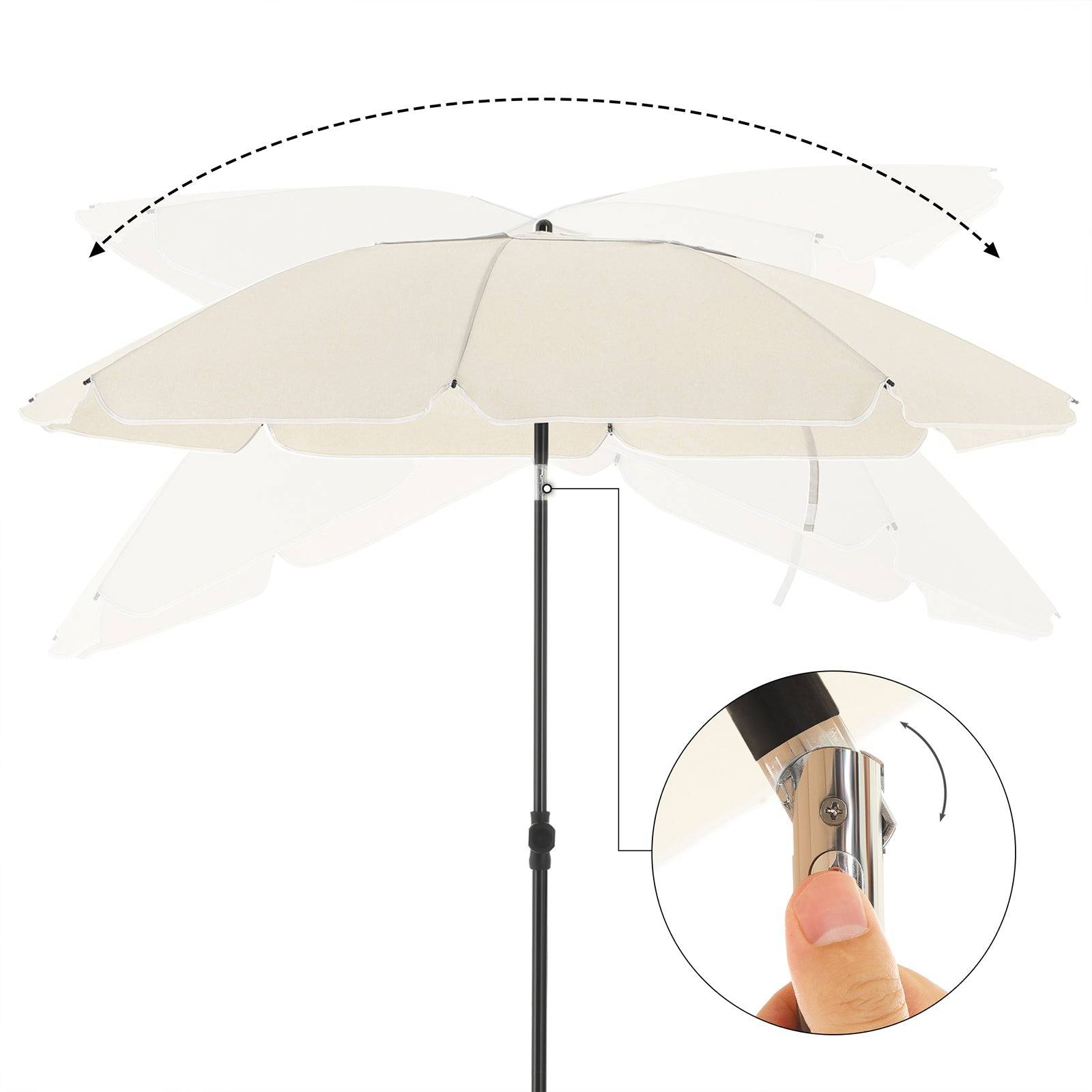 Helloshop26 - Parasol de jardin diamètre 1,6 m ombrelle protection UPS 50+ inclinable portable résistant au vent baleines en fibre de verre avec sac beige - Imagen 3