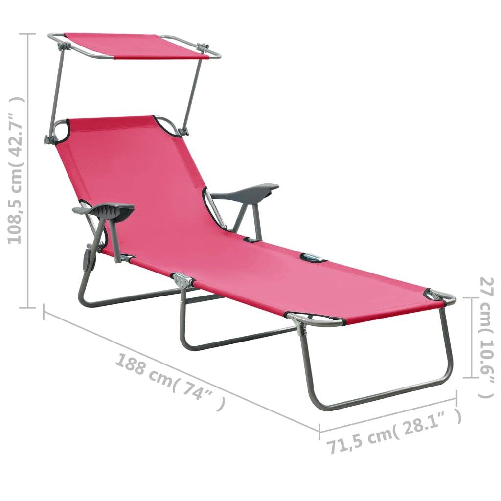 Maison Chic - Chaise longue | Transat | Bain de soleil avec auvent acier rose - Image 8
