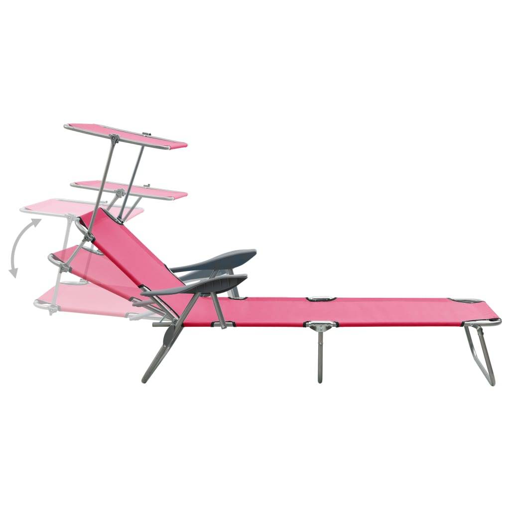 Maison Chic - Chaise longue | Transat | Bain de soleil avec auvent acier rose - Image 4