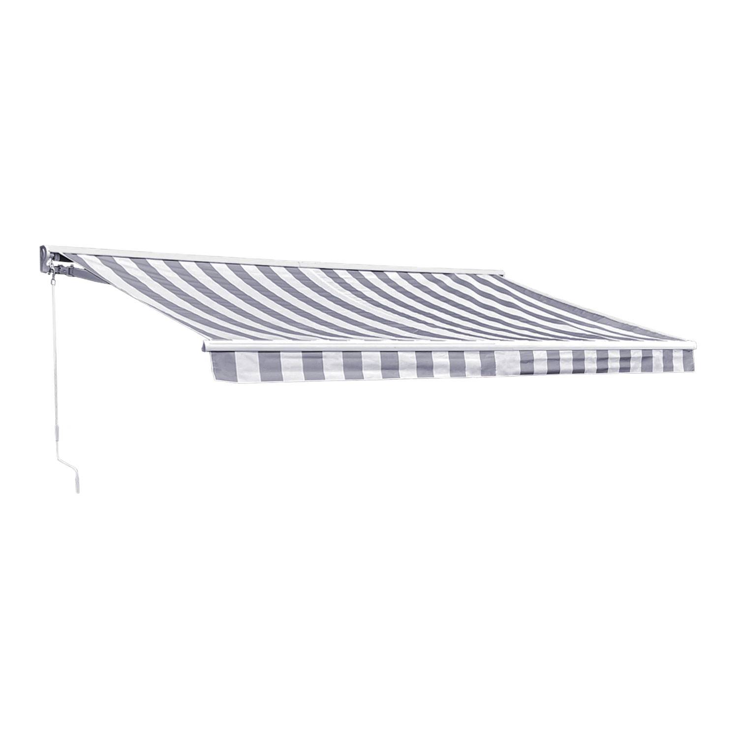 Happy Garden - Store banne SAULE 3,95 × 3m avec semi-coffre - Toile rayée blanche/grise et structure blanche - HAPPY GARDEN - Imagen 1