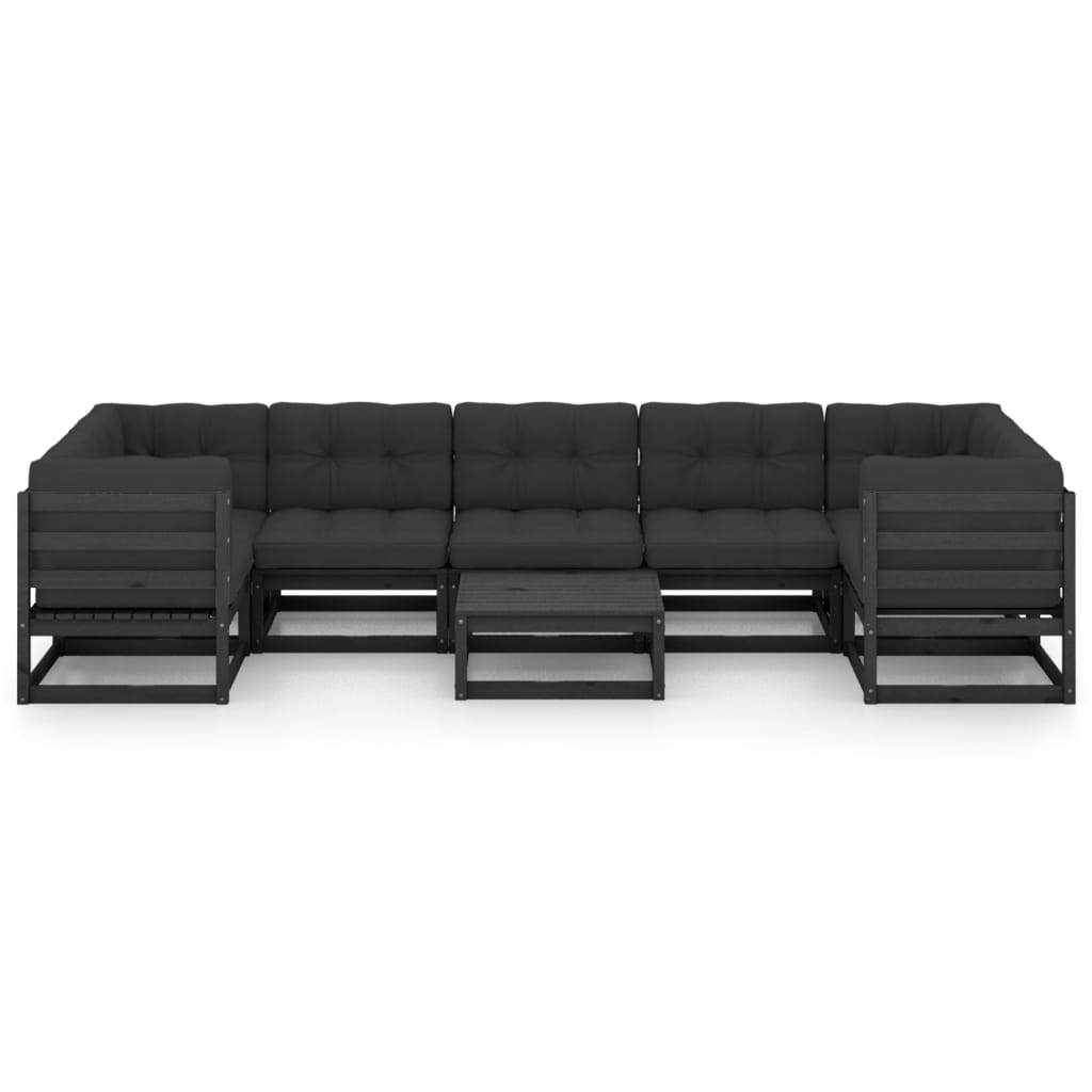 Helloshop26 - Salon de jardin meuble d'extérieur ensemble de mobilier 8 pièces avec coussins noir bois de pin massif - Imagen 6