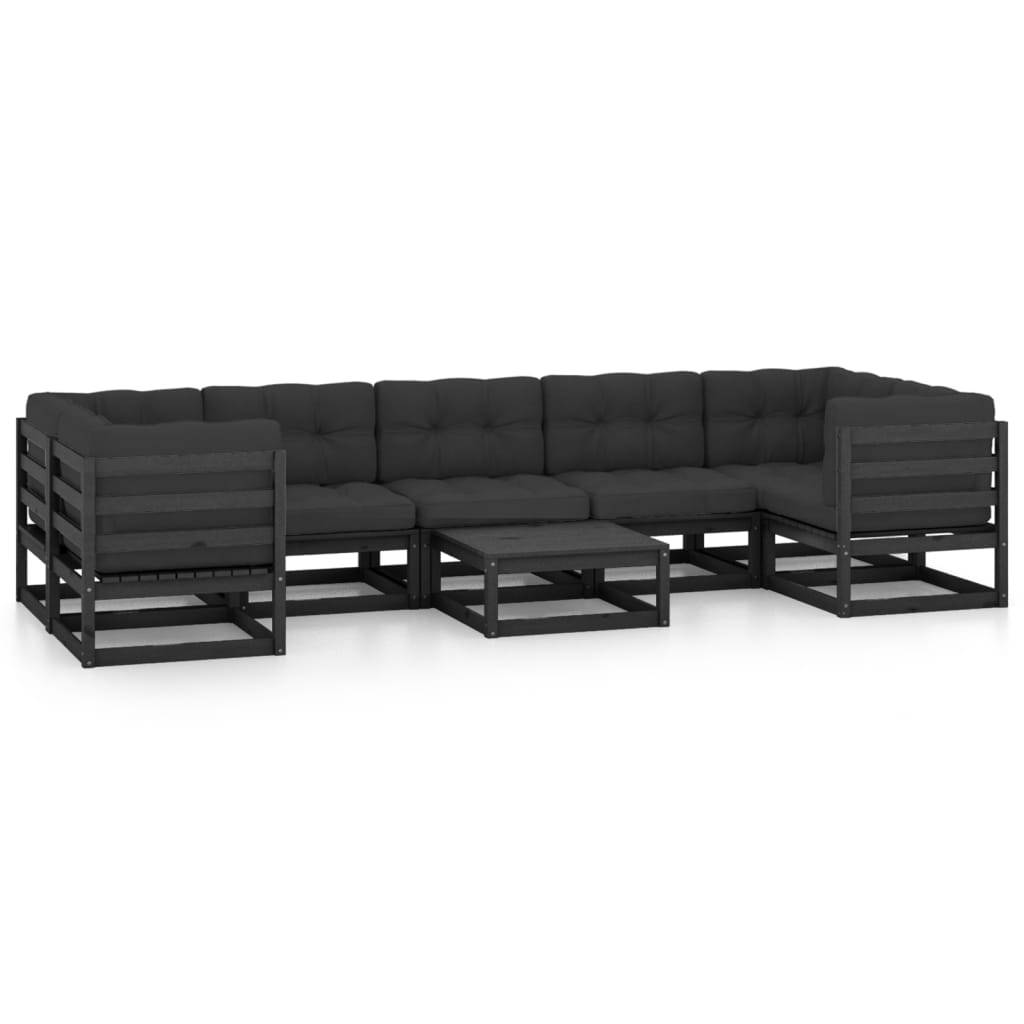 Helloshop26 - Salon de jardin meuble d'extérieur ensemble de mobilier 8 pièces avec coussins noir bois de pin massif - Imagen 1