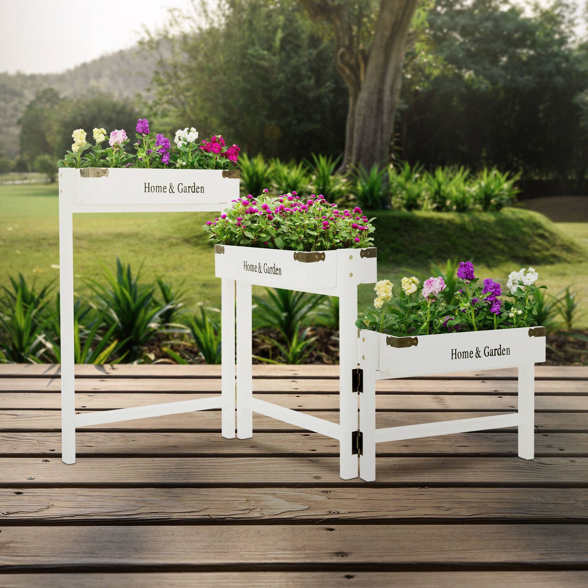 Ml-Design - Porte-fleurs 3 étagères blanc escalier à fleurs jardinière positions réglables - Imagen 7