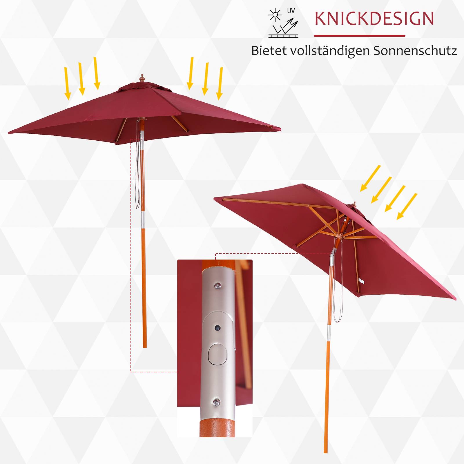 ComfortXL - Parasol rectangulaire bois terrasse inclinable anti UV 200x150cm rouge - ComfortXL Outdoor Living - Image 6