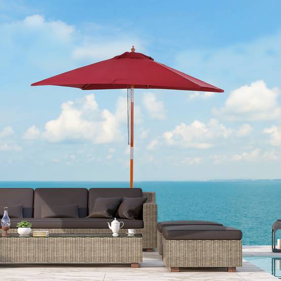 ComfortXL - Parasol rectangulaire bois terrasse inclinable anti UV 200x150cm rouge - ComfortXL Outdoor Living - Image 3
