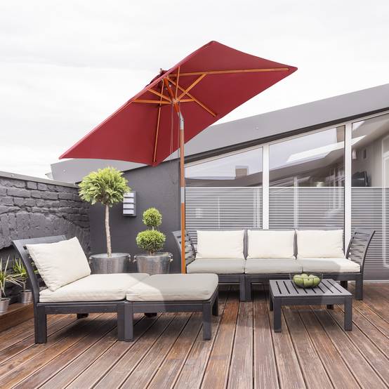 ComfortXL - Parasol rectangulaire bois terrasse inclinable anti UV 200x150cm rouge - ComfortXL Outdoor Living - Image 4