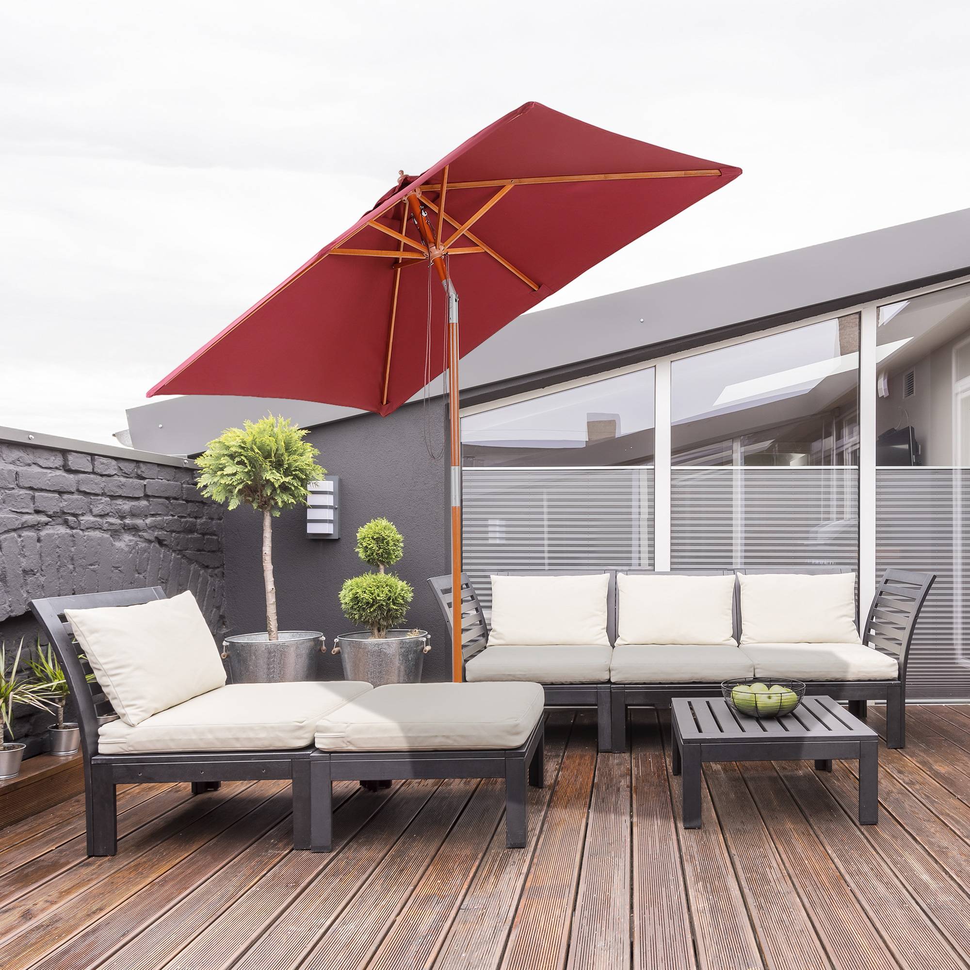 ComfortXL - Parasol rectangulaire bois terrasse inclinable anti UV 200x150cm rouge - ComfortXL Outdoor Living - Image 4
