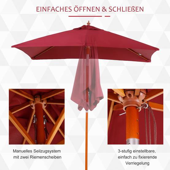ComfortXL - Parasol rectangulaire bois terrasse inclinable anti UV 200x150cm rouge - ComfortXL Outdoor Living - Image 7