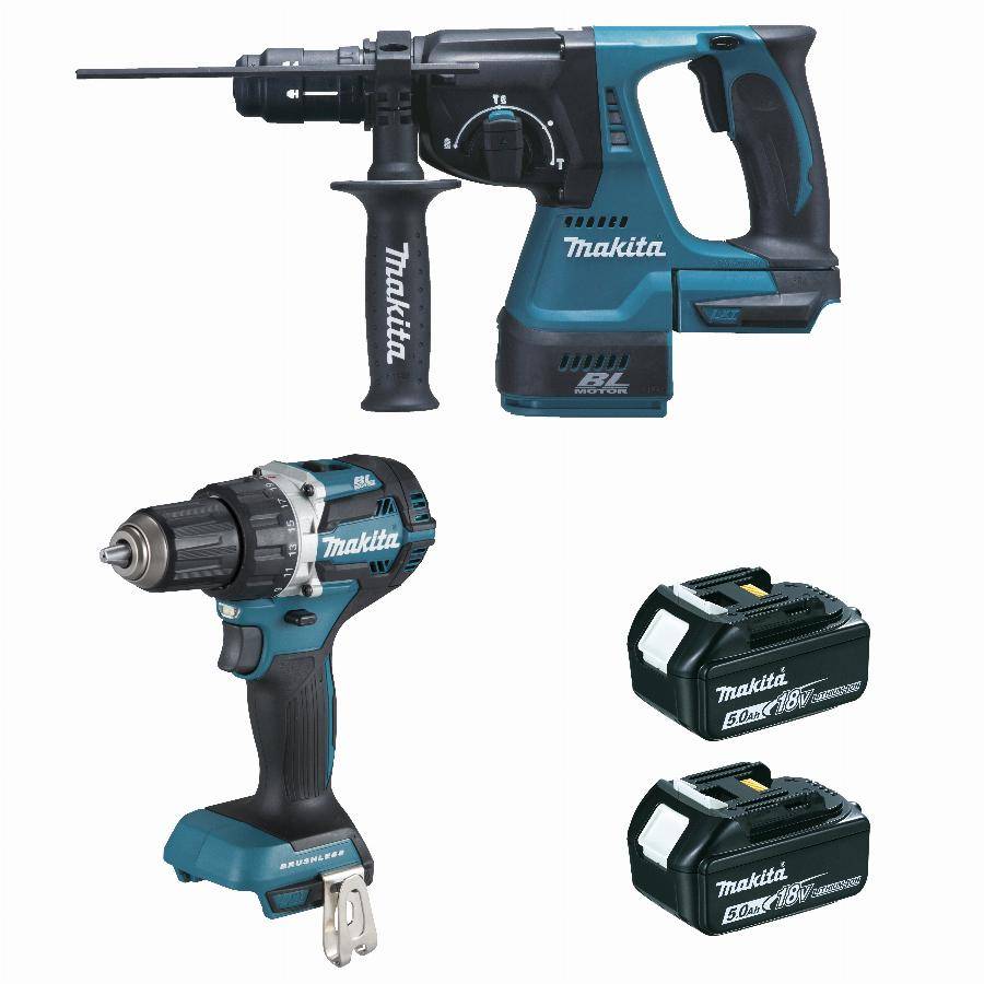 Makita - Ensemble de 2 machines 18 V Li-Ion 5 Ah MAKITA Perceuse DDF484 + Perfo DHR243 - 2 batteries, chargeur, coffret - DLX2191TJ - Imagen 1