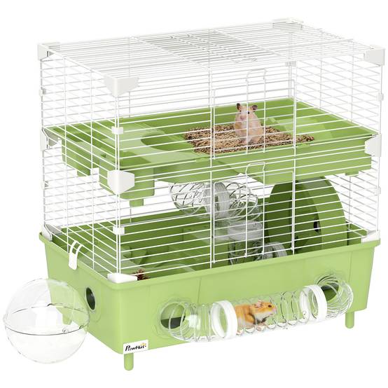 Cage Acier PP Hamsters 2 Niveaux Ventilation Optimale Tubes 44x28x44cm Vert - ComfortXL Outdoor Living - Image 1