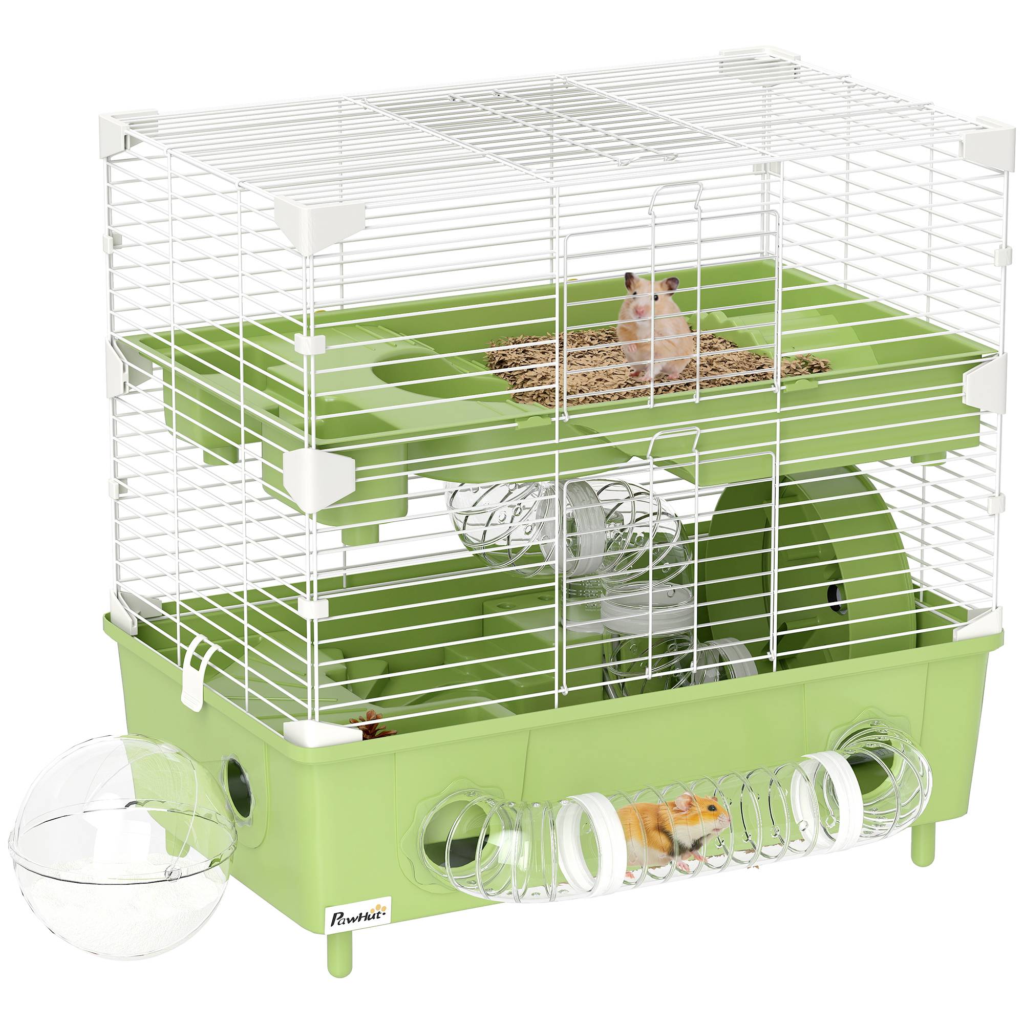 Cage Acier PP Hamsters 2 Niveaux Ventilation Optimale Tubes 44x28x44cm Vert - ComfortXL Outdoor Living - Image 1