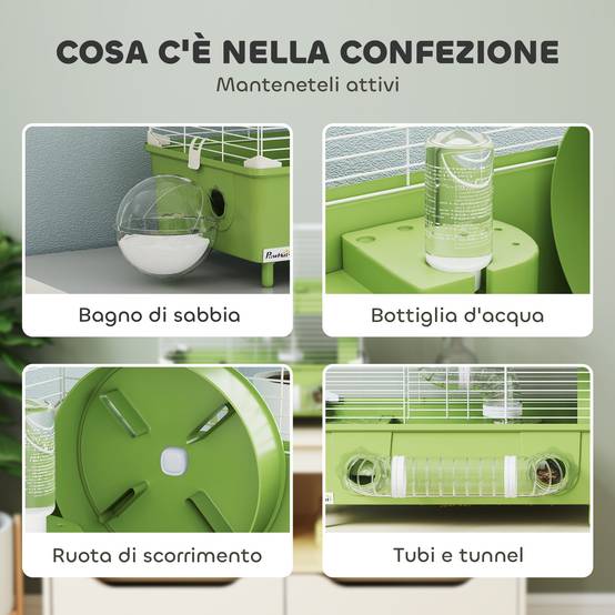 Cage Acier PP Hamsters 2 Niveaux Ventilation Optimale Tubes 44x28x44cm Vert - ComfortXL Outdoor Living - Image 7
