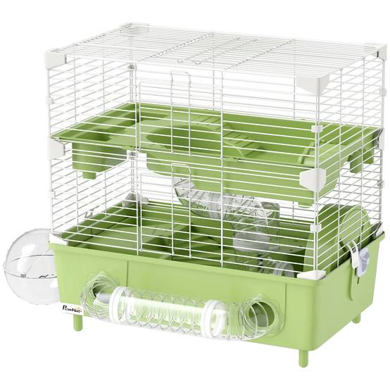 Cage Acier PP Hamsters 2 Niveaux Ventilation Optimale Tubes 44x28x44cm Vert - ComfortXL Outdoor Living - Image 2