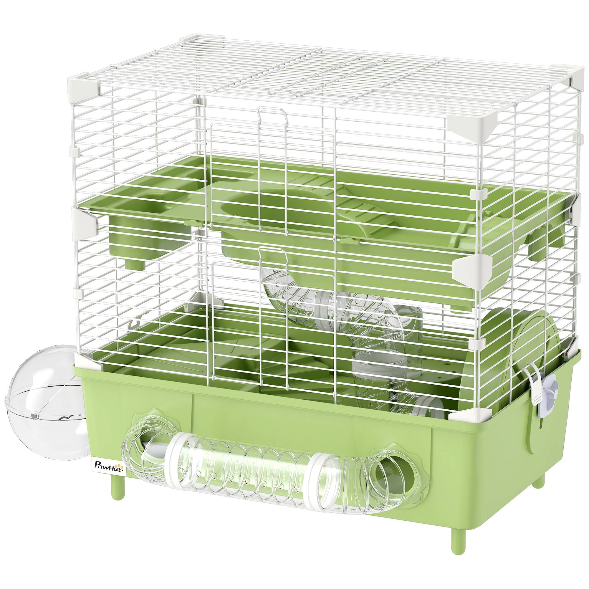 Cage Acier PP Hamsters 2 Niveaux Ventilation Optimale Tubes 44x28x44cm Vert - ComfortXL Outdoor Living - Image 2