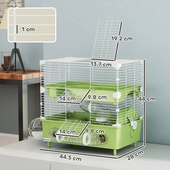 Cage Acier PP Hamsters 2 Niveaux Ventilation Optimale Tubes 44x28x44cm Vert - ComfortXL Outdoor Living - Image 5
