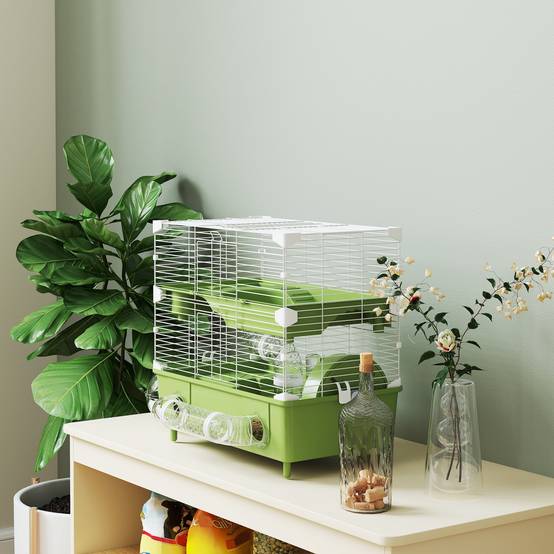 Cage Acier PP Hamsters 2 Niveaux Ventilation Optimale Tubes 44x28x44cm Vert - ComfortXL Outdoor Living - Image 10