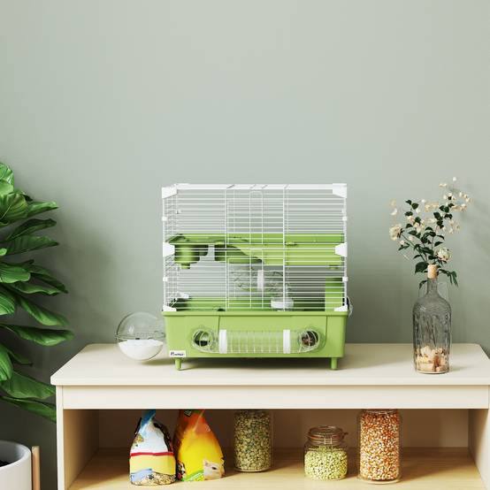 Cage Acier PP Hamsters 2 Niveaux Ventilation Optimale Tubes 44x28x44cm Vert - ComfortXL Outdoor Living - Image 9