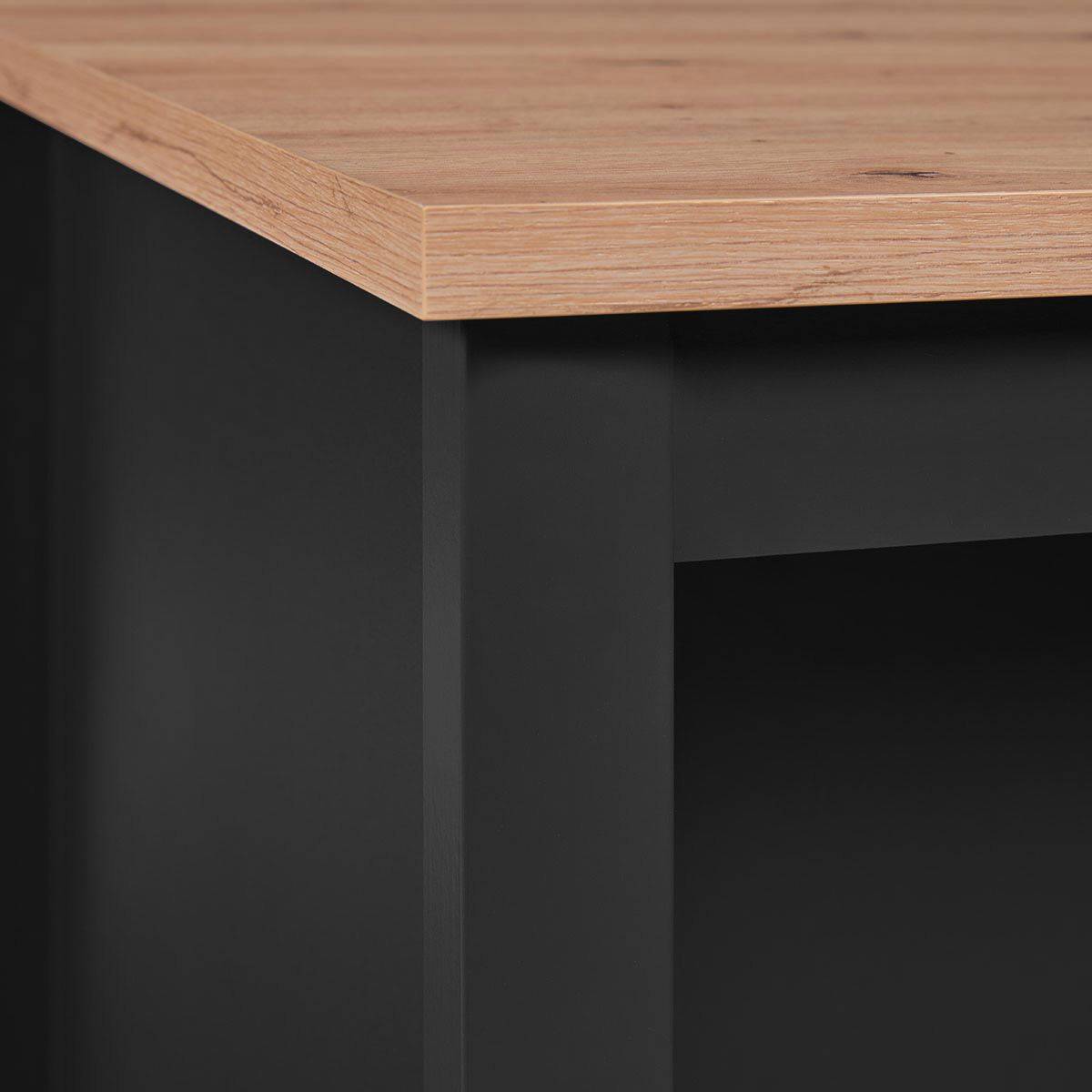 Ilot de Cuisine Noir et Plateau Effet Bois - KENNY - Image 7
