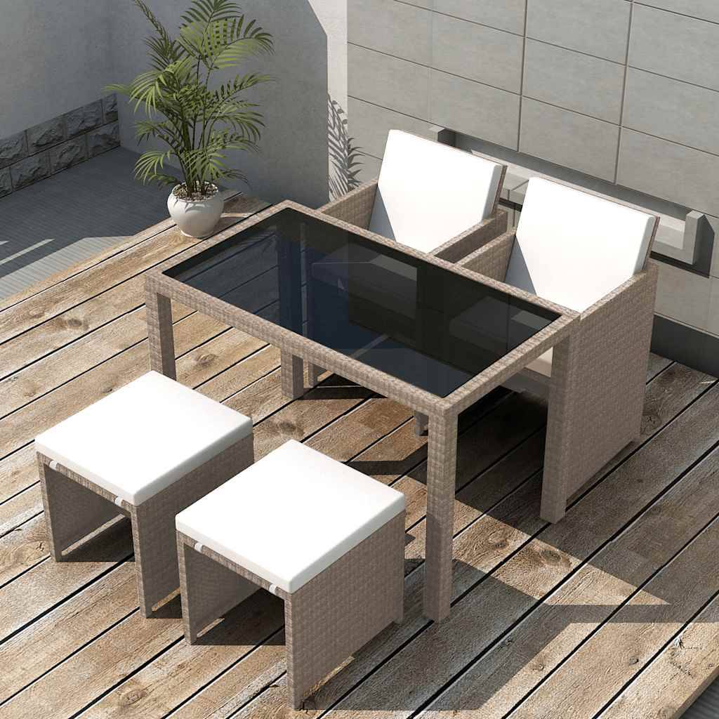Vidaxl - Ensemble à manger d'extérieur avec coussins 5 pcs-Salons de jardin Rotin Beige