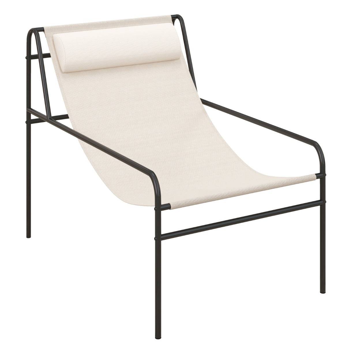 Helloshop26 - Chaise longue de jardin en textilène appui-tête amovible patins antidérapants cadre en métal charge 160 kg beige - Imagen 1