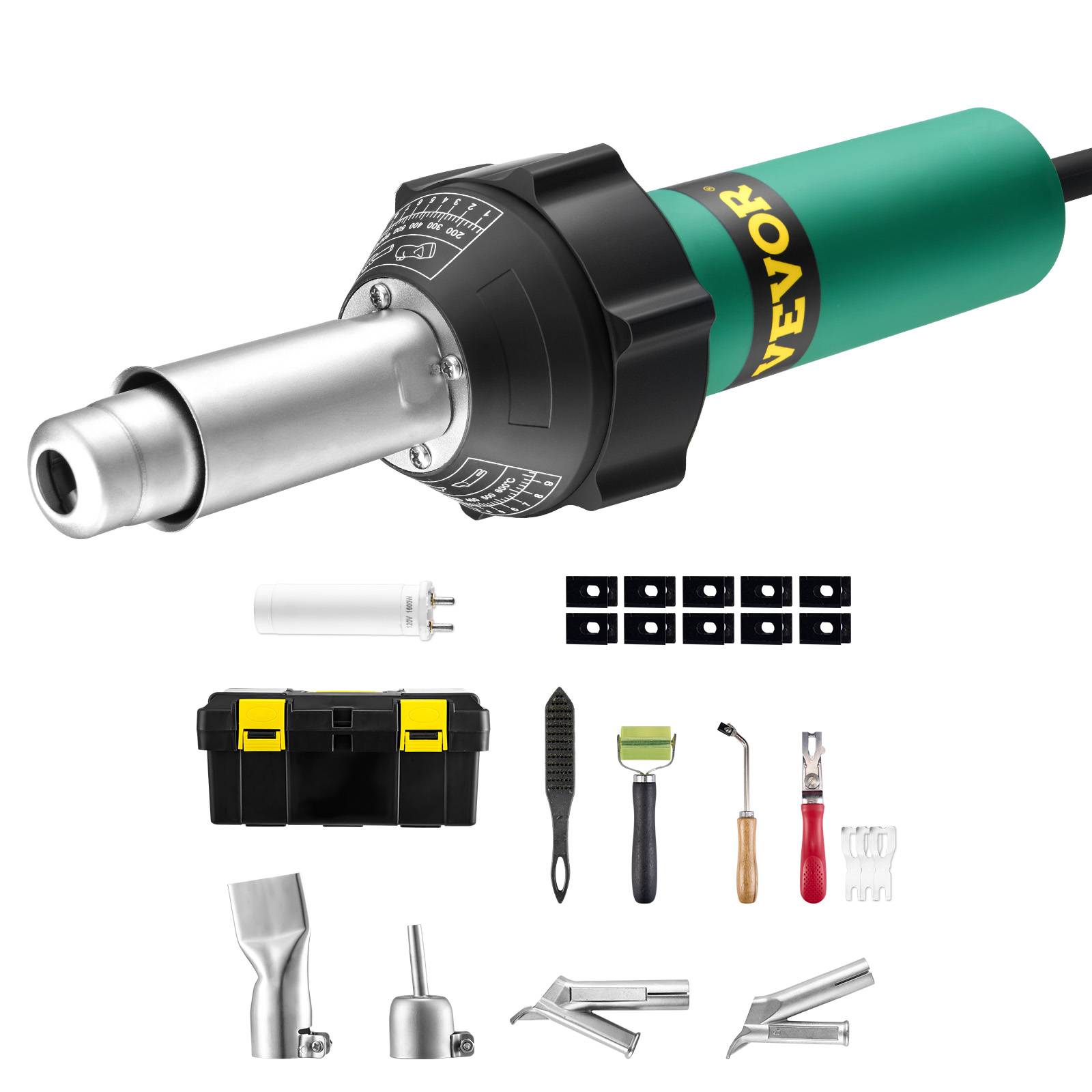 Vevor - VEVOR Soudeur plastique air chaud 1600W, pistolet 50-600°C, kit toiture avec buses/rouleau/lames, films PP/PE/PVC.