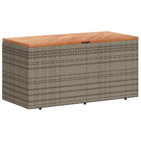 Coffre Banc Rangement Bi-Matière Résine Tressée et Bois pour Terrasse Gris 110x50x54 cm – ComfortXL Outdoor Living - Image 2