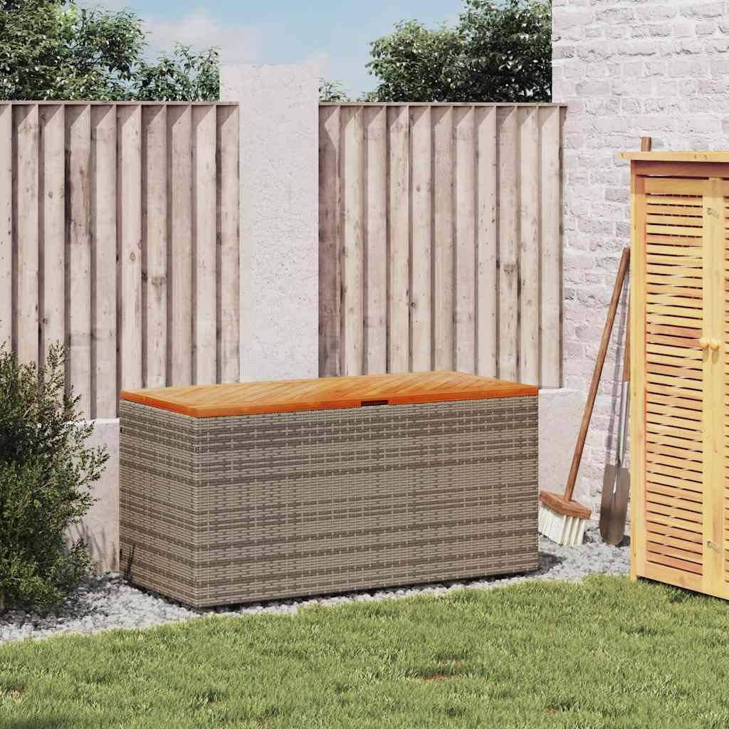 Coffre Banc Rangement Bi-Matière Résine Tressée et Bois pour Terrasse Gris 110x50x54 cm – ComfortXL Outdoor Living - Image 3