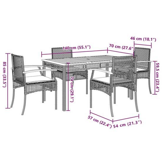 Salon de Jardin 4 Personnes Résine Tressée et Bois d'Acacia Table 140cm – ComfortXL Outdoor Living - Image 9