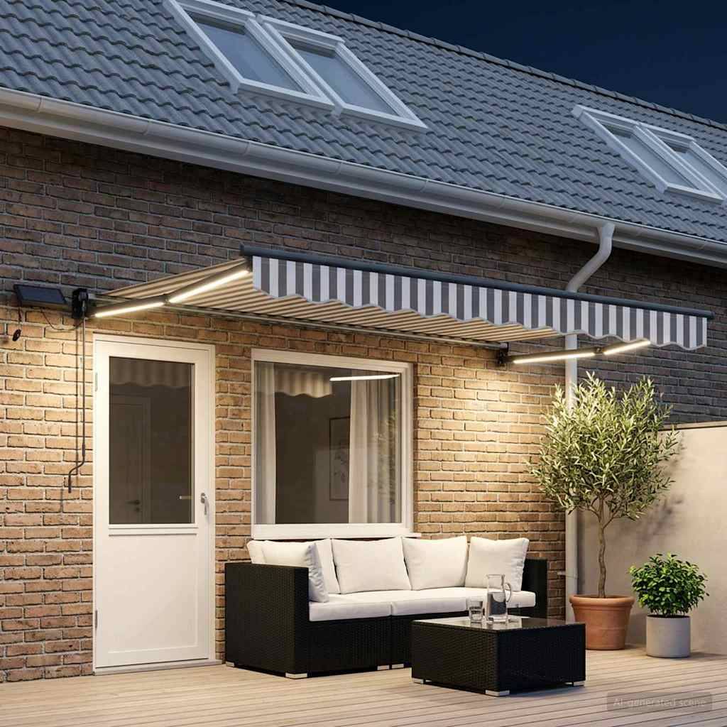 ComfortXL - Store banne manuel aluminium polyester pour terrasse éclairage LED gris clair - ComfortXL Outdoor Living - Image 3