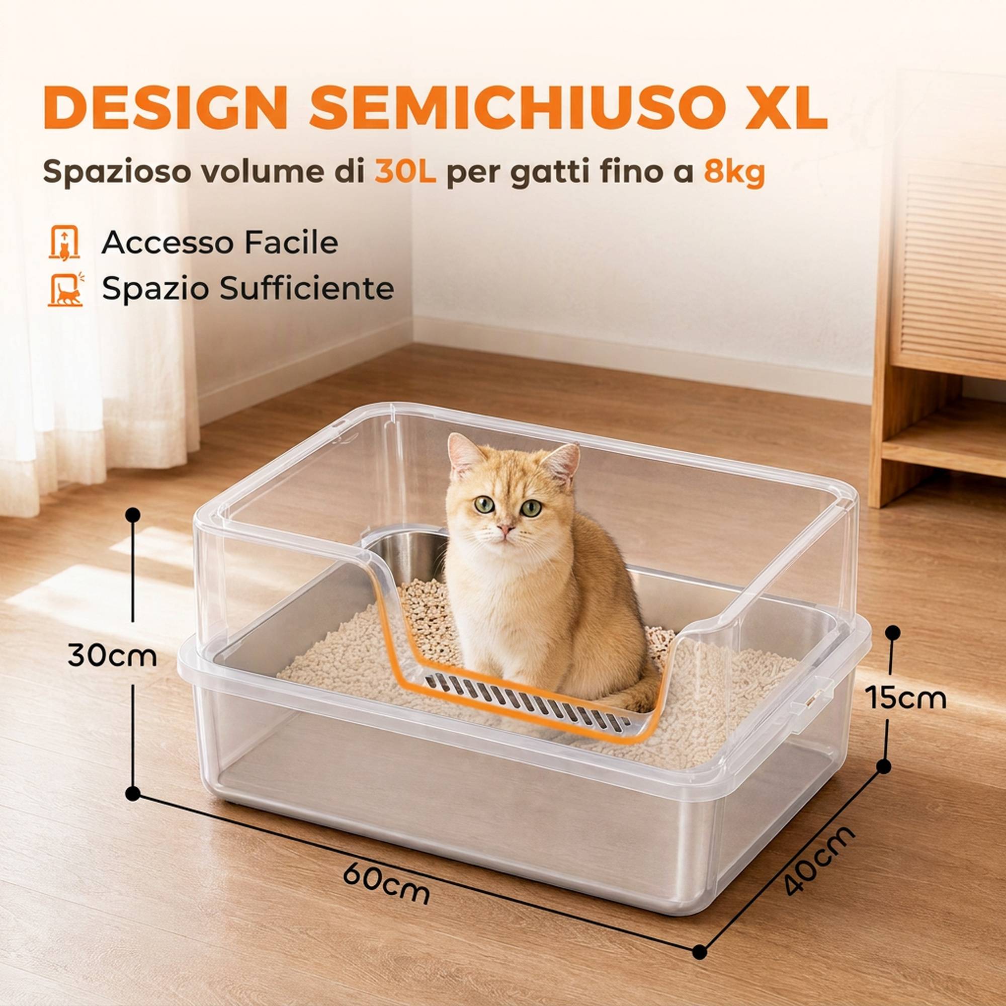 Litière semi-fermée XL avec tapis, 30L, gris clair - Image 8