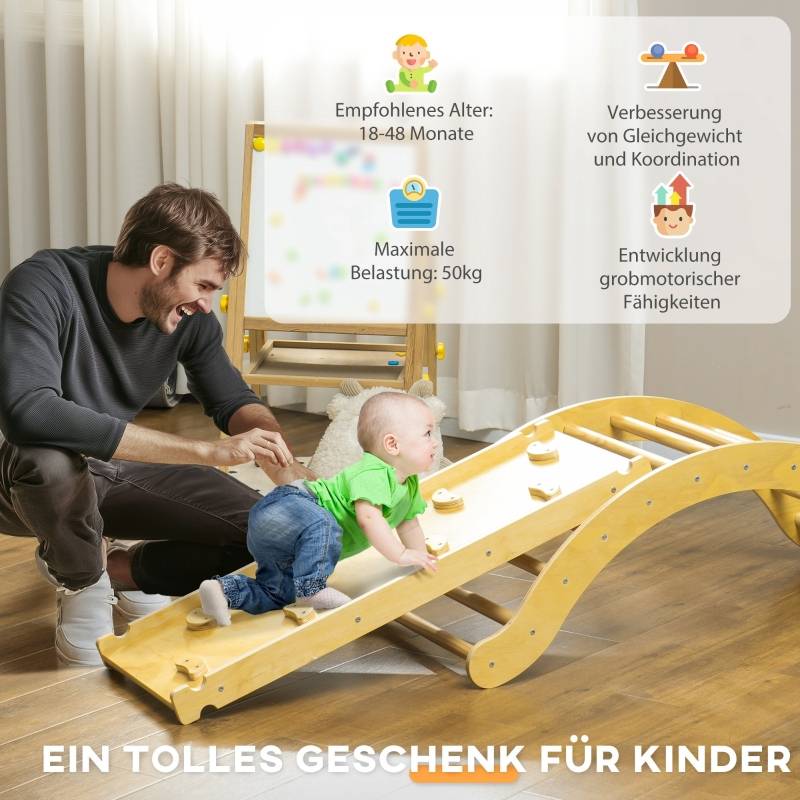 Kit d’escalade 4-en-1 avec arche-pont, balançoire à bascule, coussin et rampe de glisse, pour intérieur, bois - Image 7