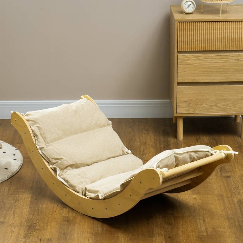 Kit d’escalade 4-en-1 avec arche-pont, balançoire à bascule, coussin et rampe de glisse, pour intérieur, bois - Image 8