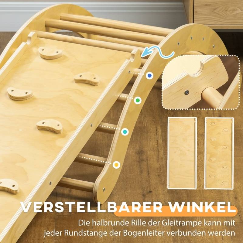 Kit d’escalade 4-en-1 avec arche-pont, balançoire à bascule, coussin et rampe de glisse, pour intérieur, bois - Image 6