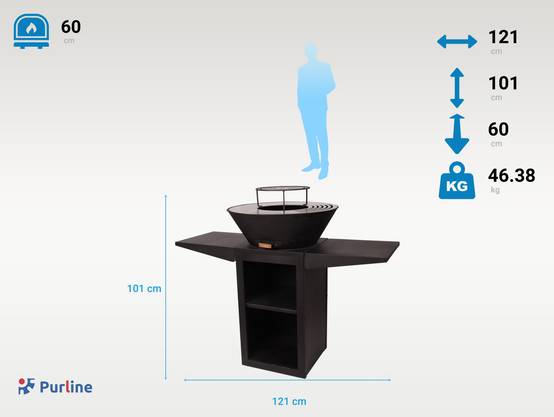 Purline - Barbecue Braséro charbon acier corten noir avec bras latéraux EFP57B – Purline - Image 3