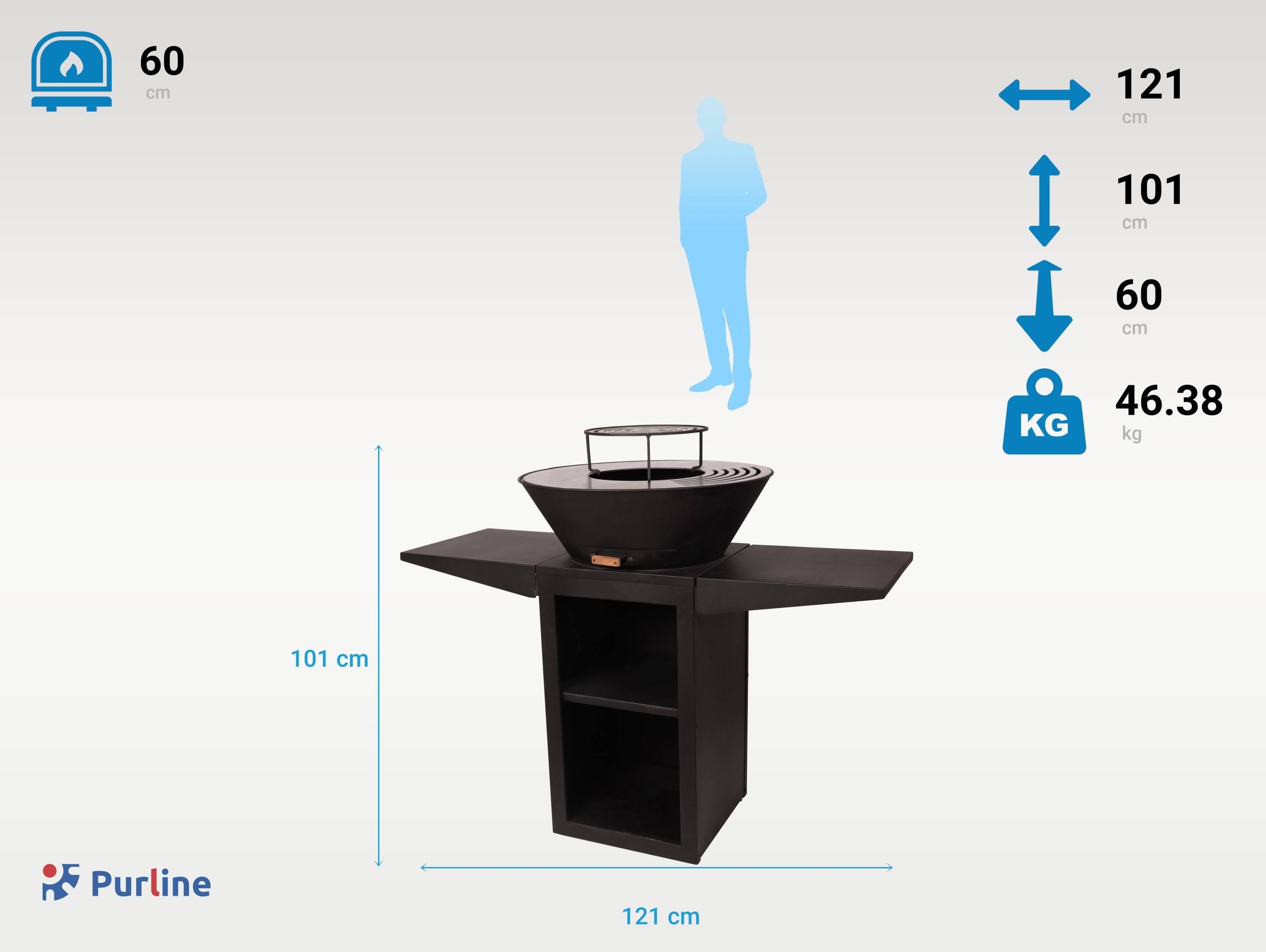 Purline - Barbecue Braséro charbon acier corten noir avec bras latéraux EFP57B – Purline - Image 3