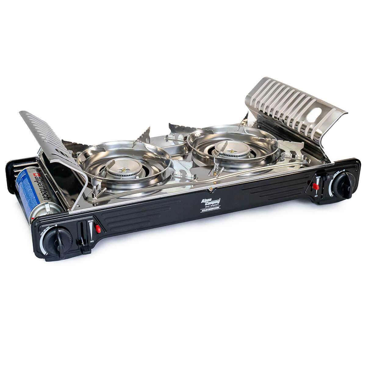 Réchaud à gaz 2 feux 4400W Thermocouple intégré + 4 cartouches de gaz 250gr ALPEN Camping - Imagen 5