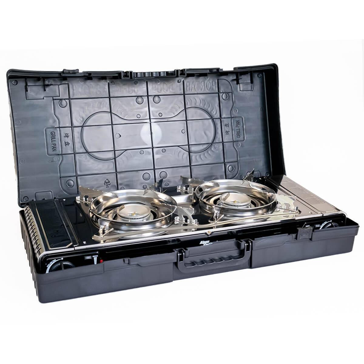 Réchaud à gaz 2 feux 4400W Thermocouple intégré + 4 cartouches de gaz 250gr ALPEN Camping - Imagen 9