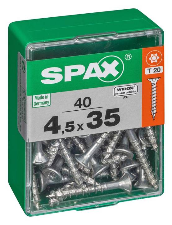 Spax - Lot de 40 vis acier tête autofraisée plate SPAX, Diam.4.5 mm x L.35 mm - Image 1
