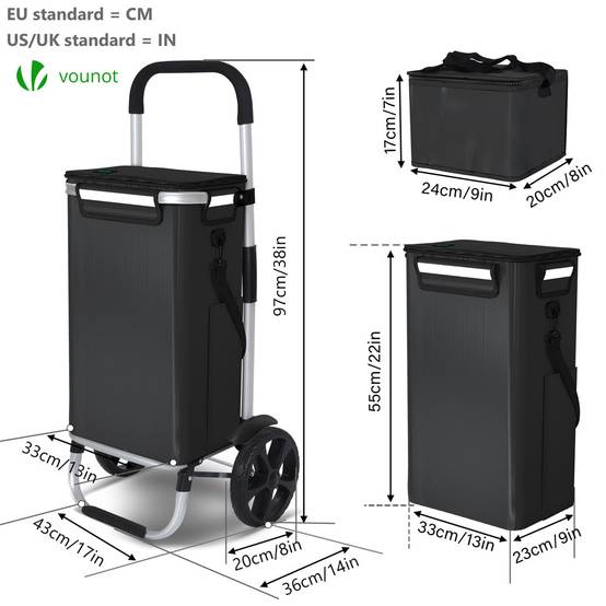 Chariot de course pliable aluminium 2 roues avec sac isotherme noir - Image 7