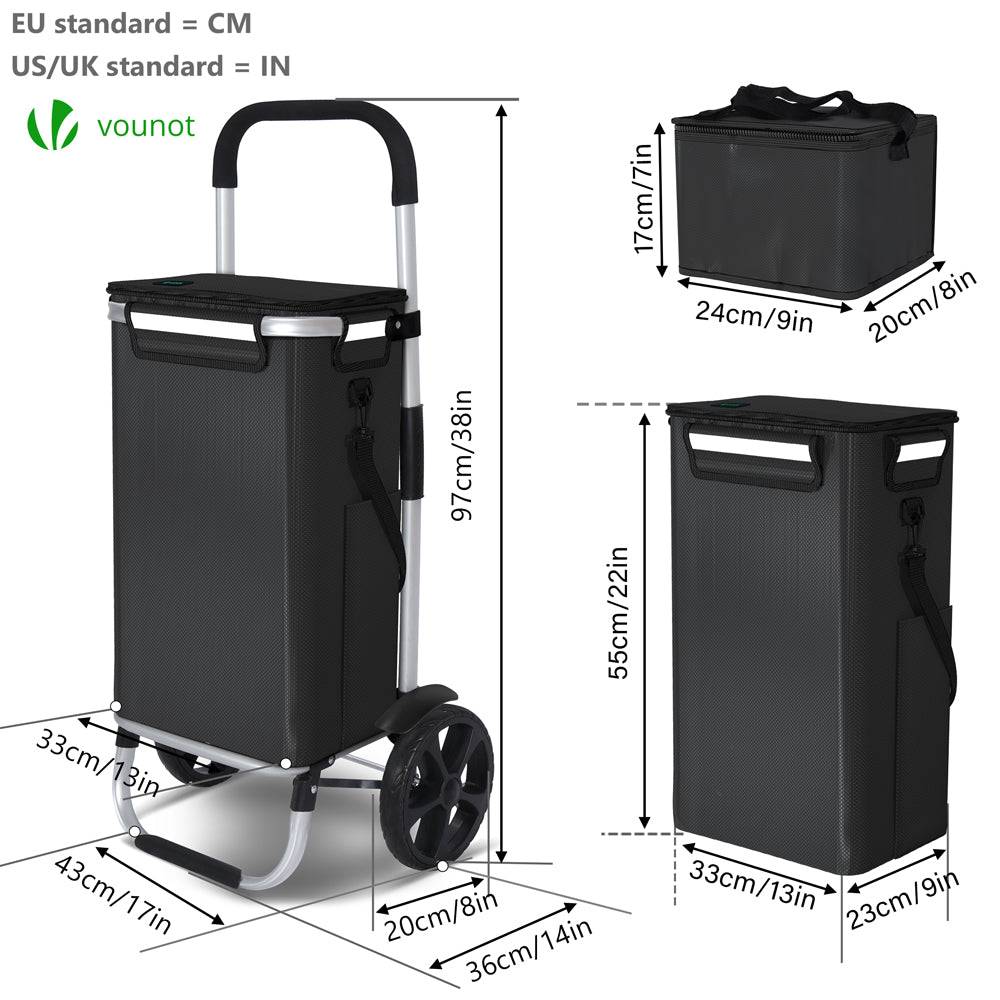 Chariot de course pliable aluminium 2 roues avec sac isotherme noir - Image 7