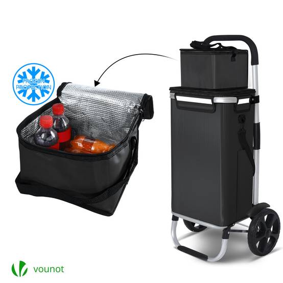 Chariot de course pliable aluminium 2 roues avec sac isotherme noir - Image 4