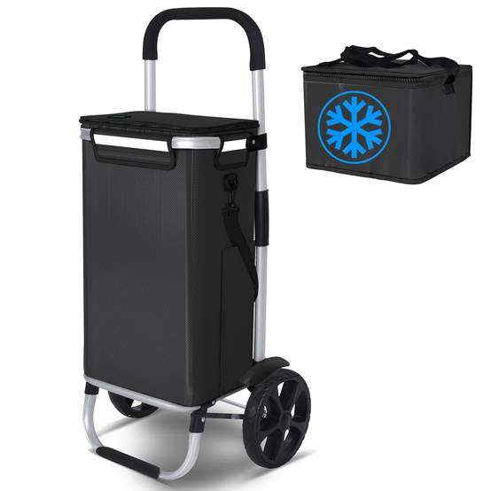 Chariot de course pliable aluminium 2 roues avec sac isotherme noir - Image 1